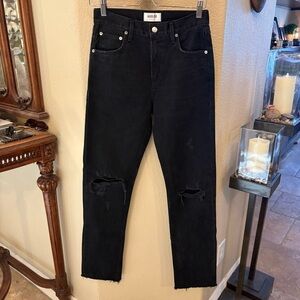 AGOLDE Women Black Cherie Distress Ripped Raw Hem Jeans Size 25